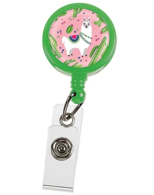 Stethoscope ID Tag ( Retractable - Llamas Pink with Green   Trim )
