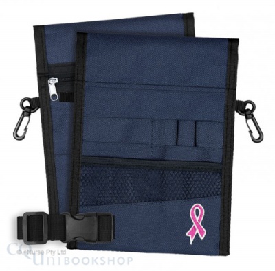 Nurse Pouch Pink Ribbon - 13 Pocket Double Sided ( Navy )