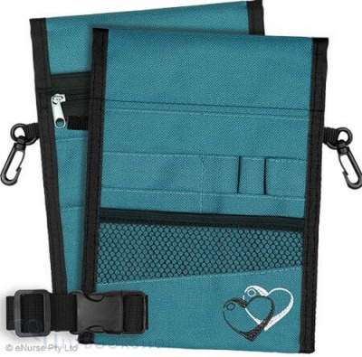 Nurse Pouch 13 Pocket Double Sided ( Teal - Hearts B&W )