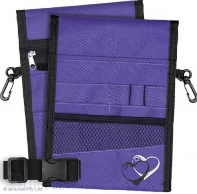 Nurse Pouch 13 Pocket Double Sided ( Purple - Hearts B&W )