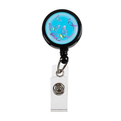 Stethoscope ID Tag ( Retractable - Butterflies Grey )