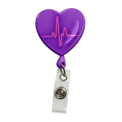 Stethoscope ID Tag ( Retractable - EKG Purple Heart )