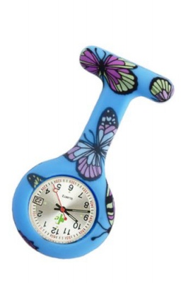 Silicone Fob Watch with Date Function ( Blue Butterfly )