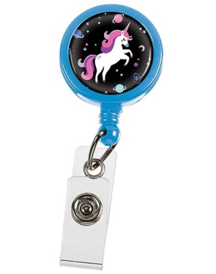 Stethoscope ID Tag ( Retractable - Unicorn Black on Blue )