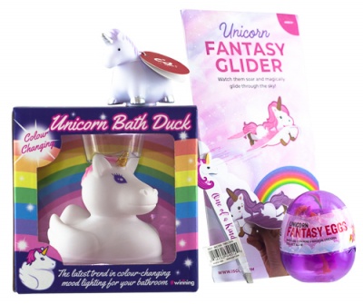 Amazing Unicorns Gift Pack ( Bath Duck / Fantasy Glider /   Fantasy Egg / Tweezers / Jitter )