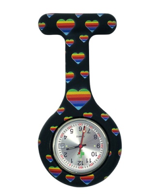 Silicone Fob Watch with Date Function ( Rainbow Hearts )