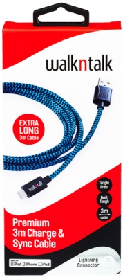 Premium Charge and Sync Cable ( USB -> Lightning - 3m -     Blue/Black Braid )