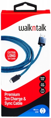 Premium Charge and Sync Cable ( MicroUSB - 3m - Blue/Black  Braid )