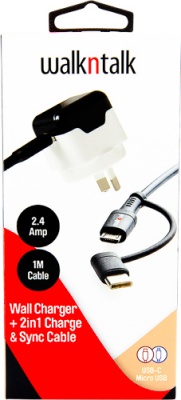 Wall Charger + 2in1 Charge and Sync Cable ( Lightning and   USB )